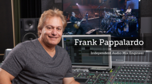 Frank Pappalardo sitting at a hugh mixing desk in L.A. 